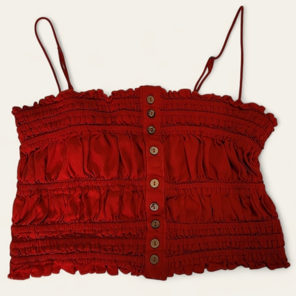 Chelsea & Violet Red Ruffle Crop Top Button Front Spaghetti Strap Large - Picture 1 of 5